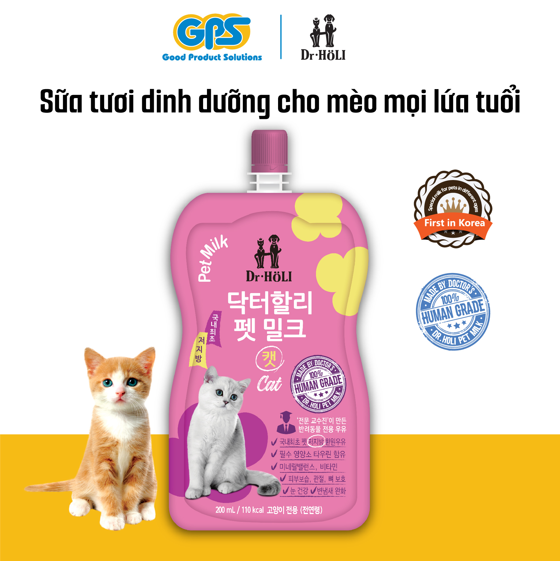 SỮA TƯƠI DINH DƯỠNG DÀNH CHO MÈO DR.HOLI PET MILK CAT 200ML