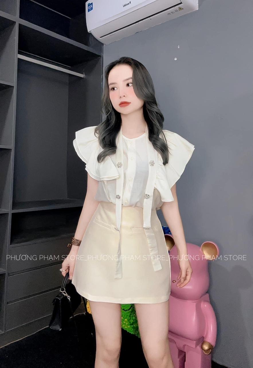 SET ĐI CHƠI, SET 2 MÓN ÁO TƠ KIỂU TAY BÈO PHỐI CHÂN VÁY DÁNG A CỰC KUTE