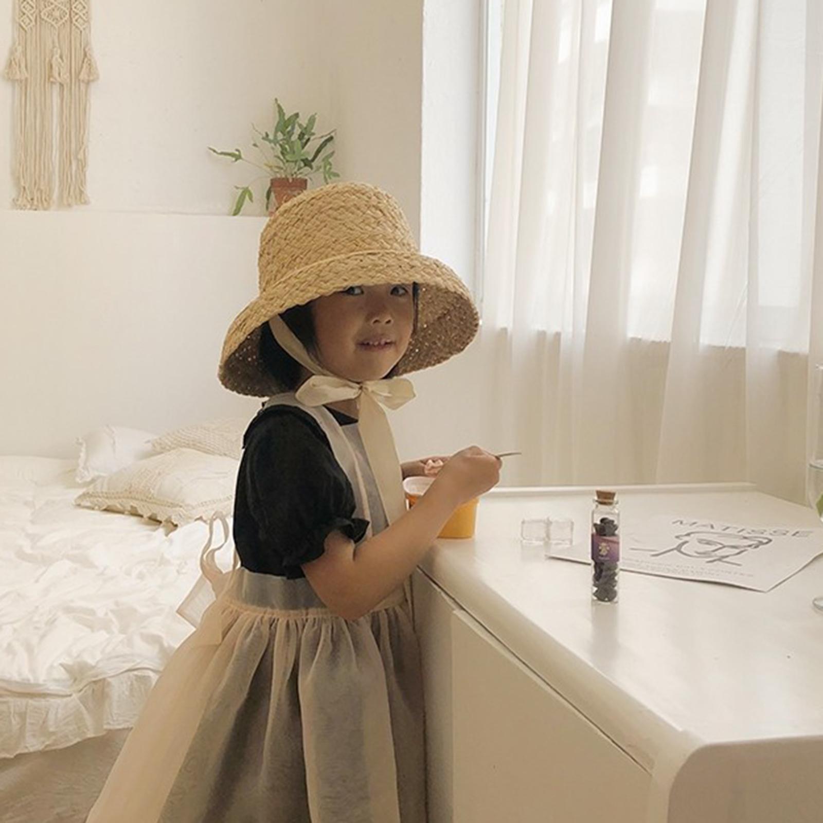 Fashion Kids Straw Hat Summer Travel Sun Hat w/ Adjustable Tie