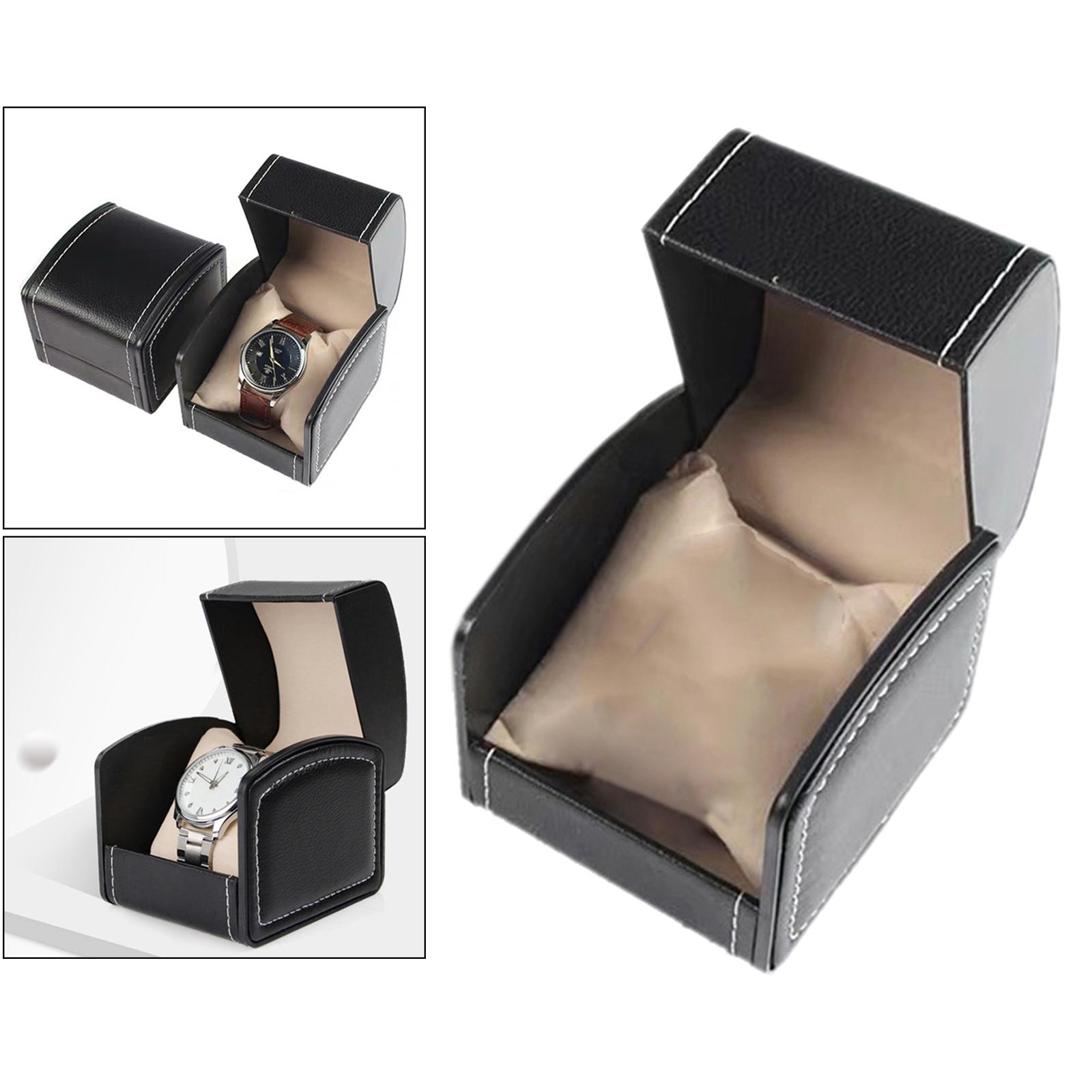 Classic Style Single Grid PU Leather Watch Case Display Holder Organizer Jewelry Box, 9x10x8cm