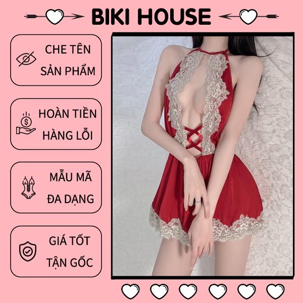 Đầm ngủ công chúa khoét ngực sexy quyến rũ váy ngủ đẹp lụa phối ren đỏ trắng gợi cảm cao cấp BIKI HOUSE N109 - Hỏa Tốc