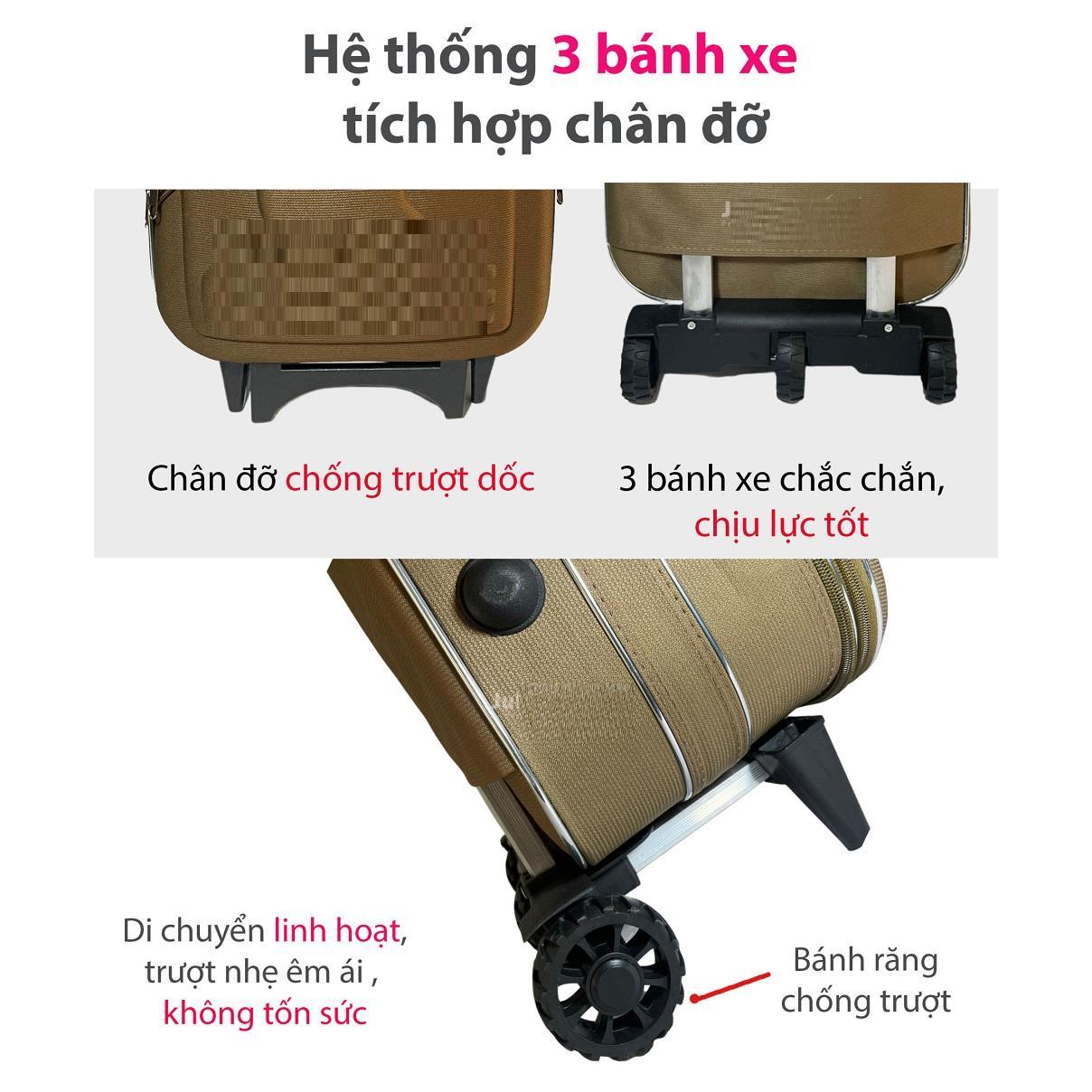 Vali Du Lịch Kéo Tay  Màu Đen Phổi Đỏ có nắp 24 và 26 Inch