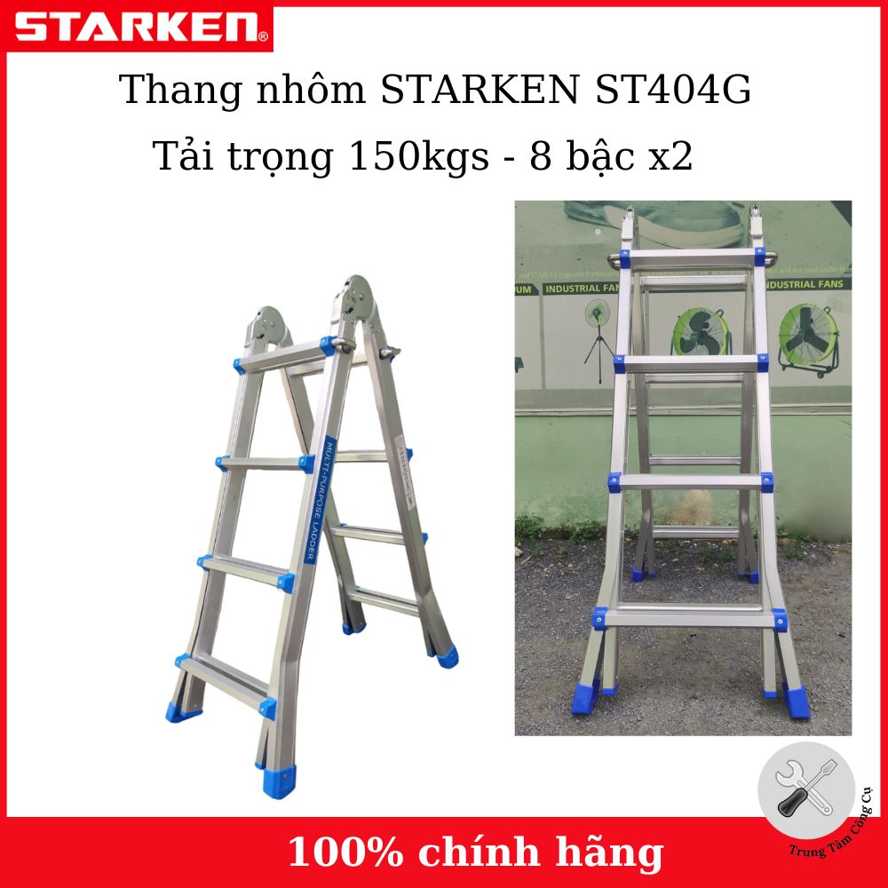 Thang nhôm gấp trượt chữ A STARKEN ST404G (chữ A 2m, chữ I 4m) tải trọng 150kg (duỗi thẳng) và 300kg (chữ A) - Hàng chính hãng bảo hành 18 tháng