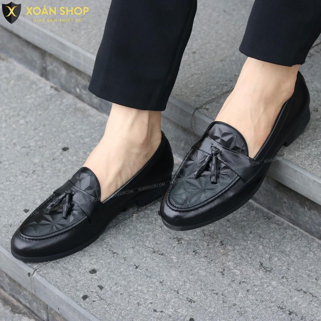 GIÀY LƯỜI DA NAM-CHẤT LIỆU DA PU DẬP VÂN 3D CÓ CHUÔNG- MÃ G012 CHUÔNG