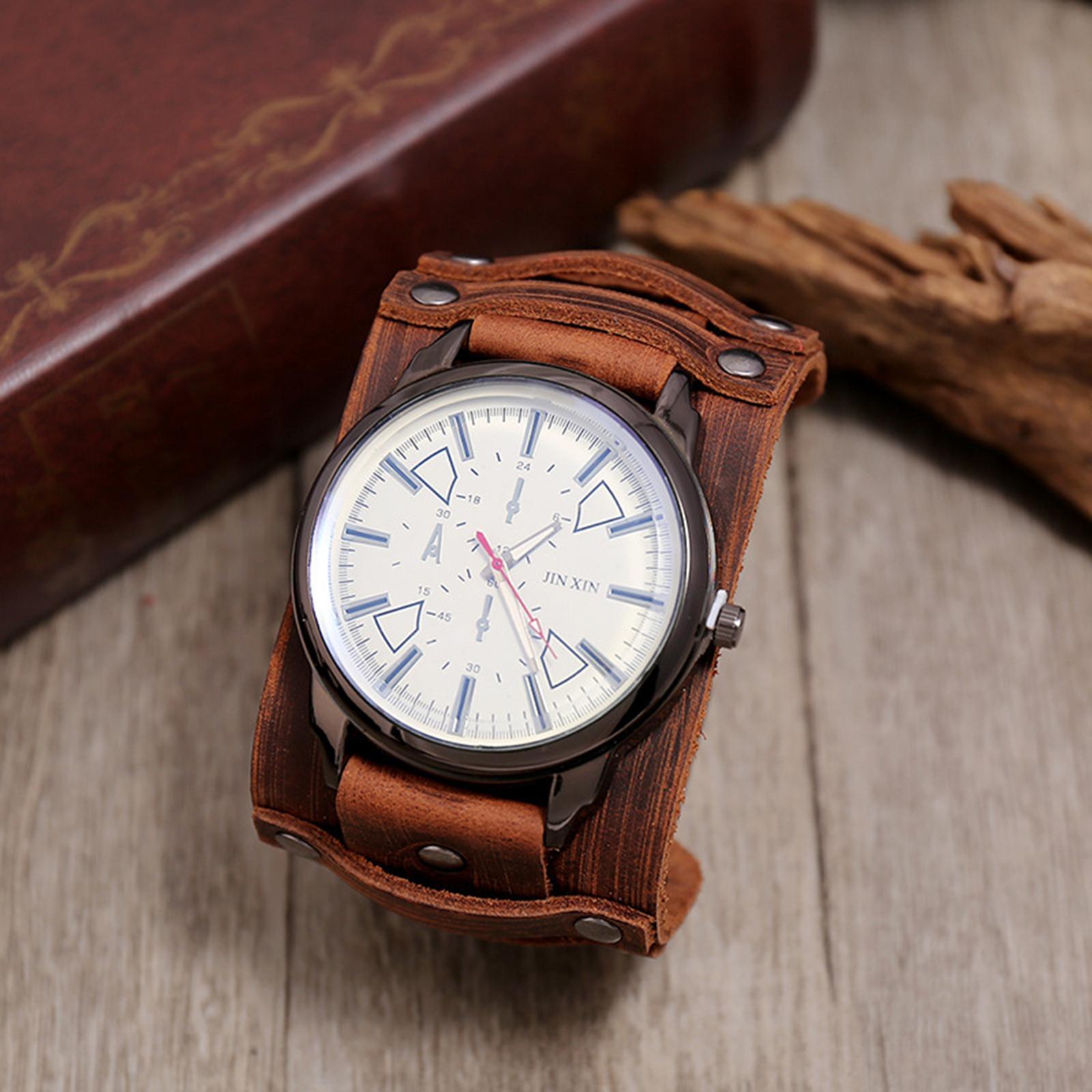 2 Pcs Retro Punk Pointer Watch Leather Wide Belt Strap Adjustable Gifts