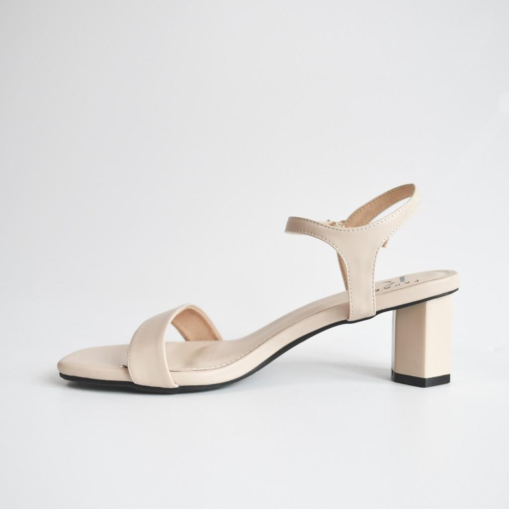 Sandal cao gót nữ 6cm gót lục giác phối dây thời trang sang trọng lịch sự quý phái da tổng hợp Lykoe L-Bazzie