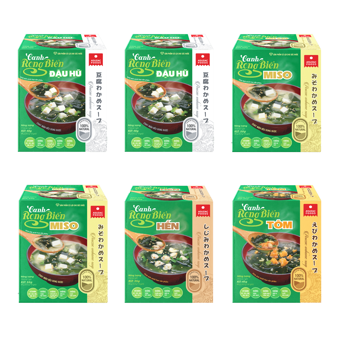 Combo 6 hộp Canh rong biển Asuzac (40g x 6 hộp) - Đủ 5 loại canh rong biển Asuzac