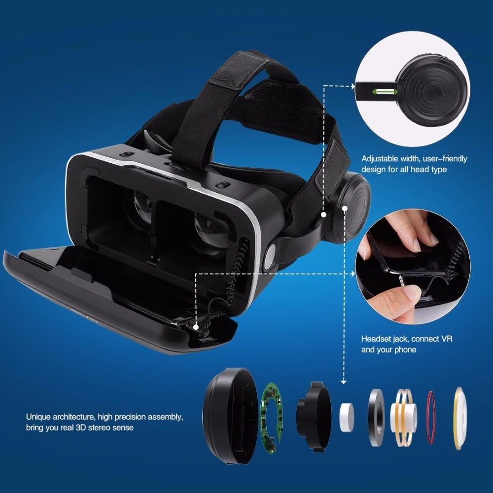 Kính thực tế ảo xem film 3D VR Shinecon 6.0 G04EA Dùng Cho Điện Thoại Từ 4.8 - 7.3 Inches - NEW VR Shinecon Headset Upgrade Version Virtual Reality Glasses - Hàng Chính Hãng