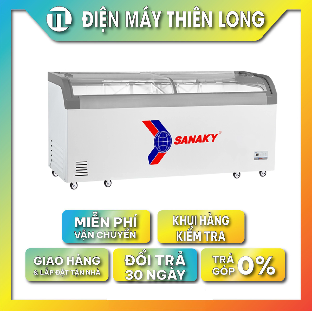 TỦ ĐÔNG TRƯNG BÀY KEM SANAKY 750 LÍT VH-1008KA NHÔM