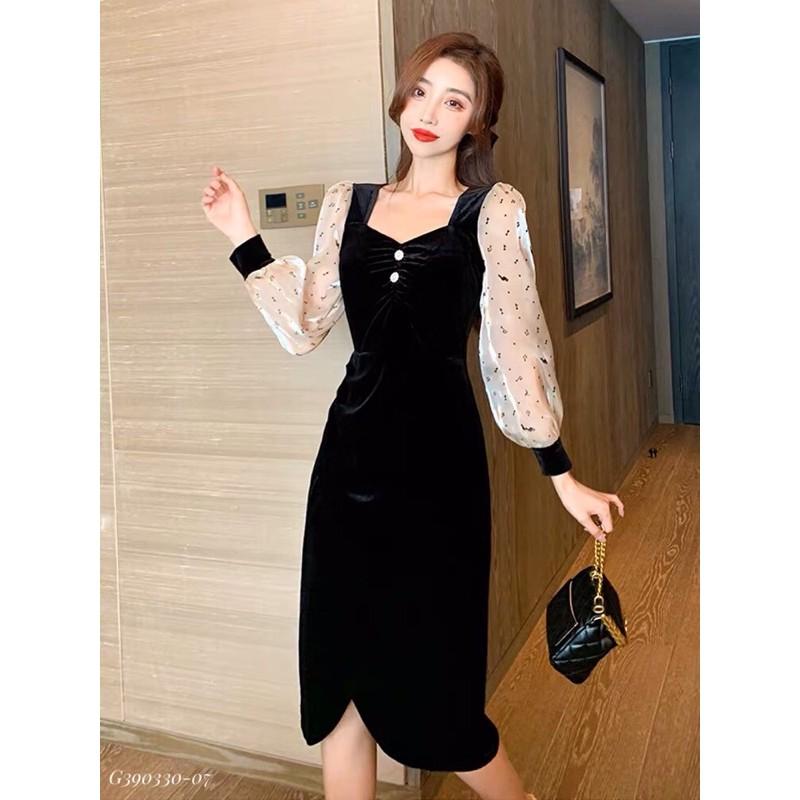 Váy nhung phối tay tơ cho con búKÈM ẢNH THẬT