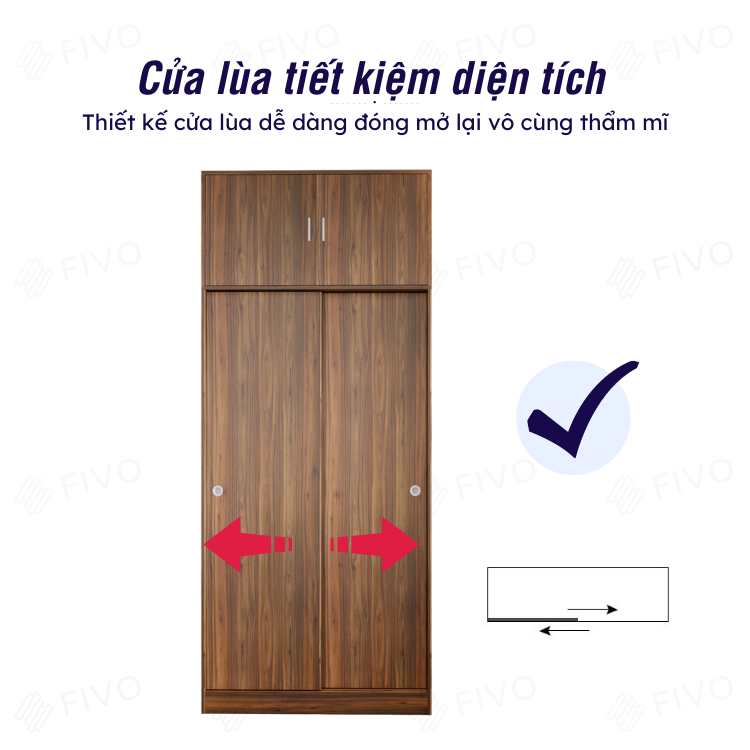 Tủ Áo Quần Cửa Lùa Sang Trọng Gỗ MDF Lõi Xanh Chống Ẩm FC31 FIVO Màu Walnut Ấm Cúng Cho Phòng Ngủ, Thiết Kế Rộng Rãi