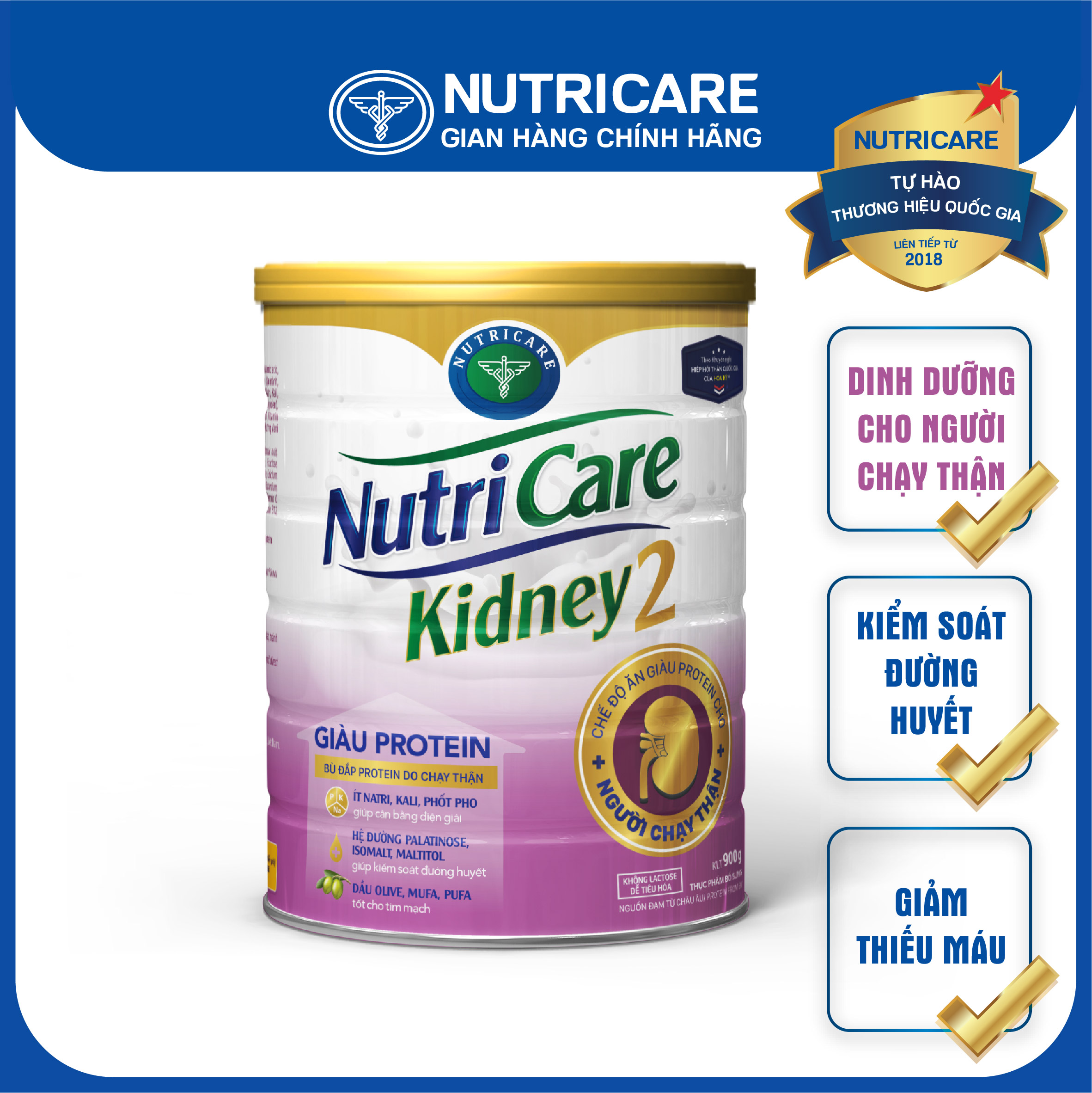 [Tặng 2 lọ yến] Sữa bột Nutricare Kidney 2 dinh dưỡng y học cho quá trình lọc thận 900g