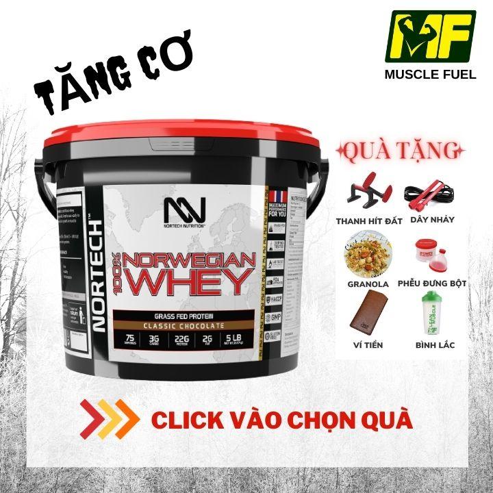 Nortech Norwegian 100% Whey Protein 5 LB (2270g) Classic Chocolate 75 liều dùng. Whey protein hổ trợ tăng cơ, giảm mỡ