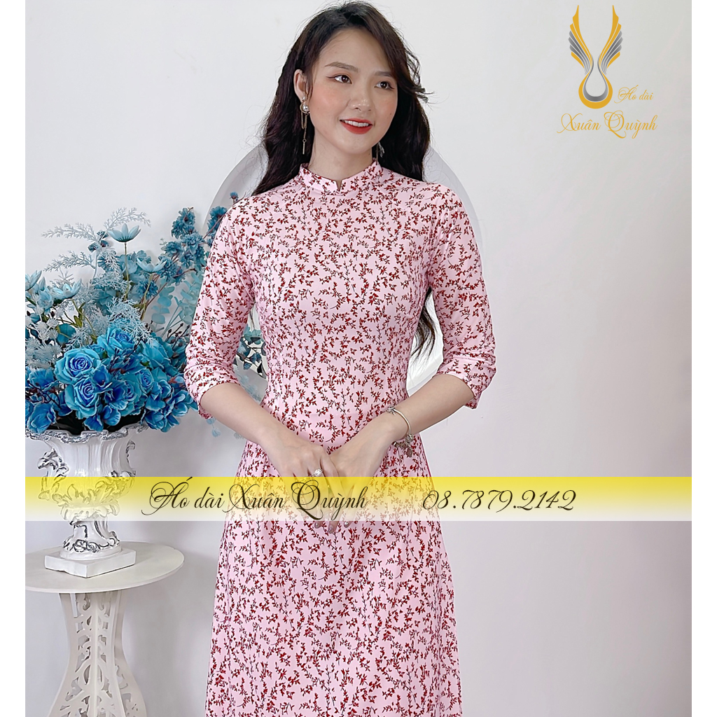 Áo Dài Hoa Nhí Hồng Trẻ Trung, Thanh Lịch, Duyên Dáng Lụa Habutai Cao Cấp K62