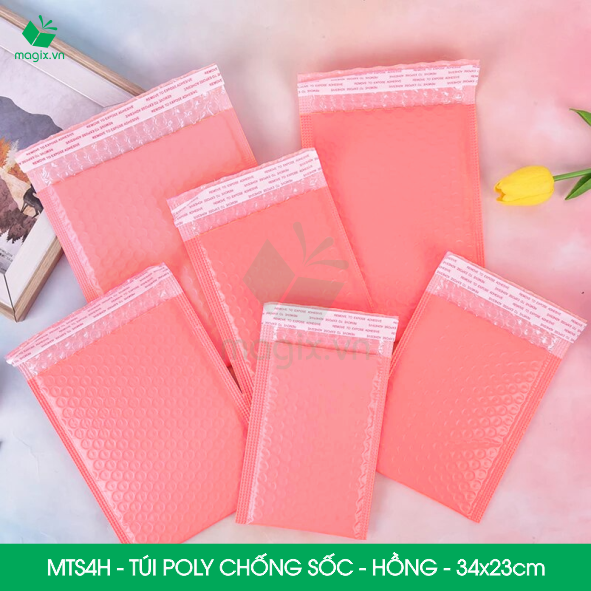 MTS4H - 34x23cm - COMBO 25 TÚI GÓI HÀNG CHỐNG SỐC BỌC BÓNG KHÍ MÀU HỒNG PASTEL