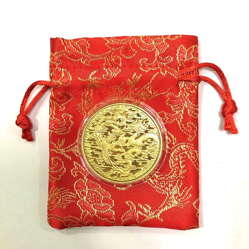 Đồng Xu Long Phụng Sum Vầy Phong Thuỷ Mạ Vàng May Mắn