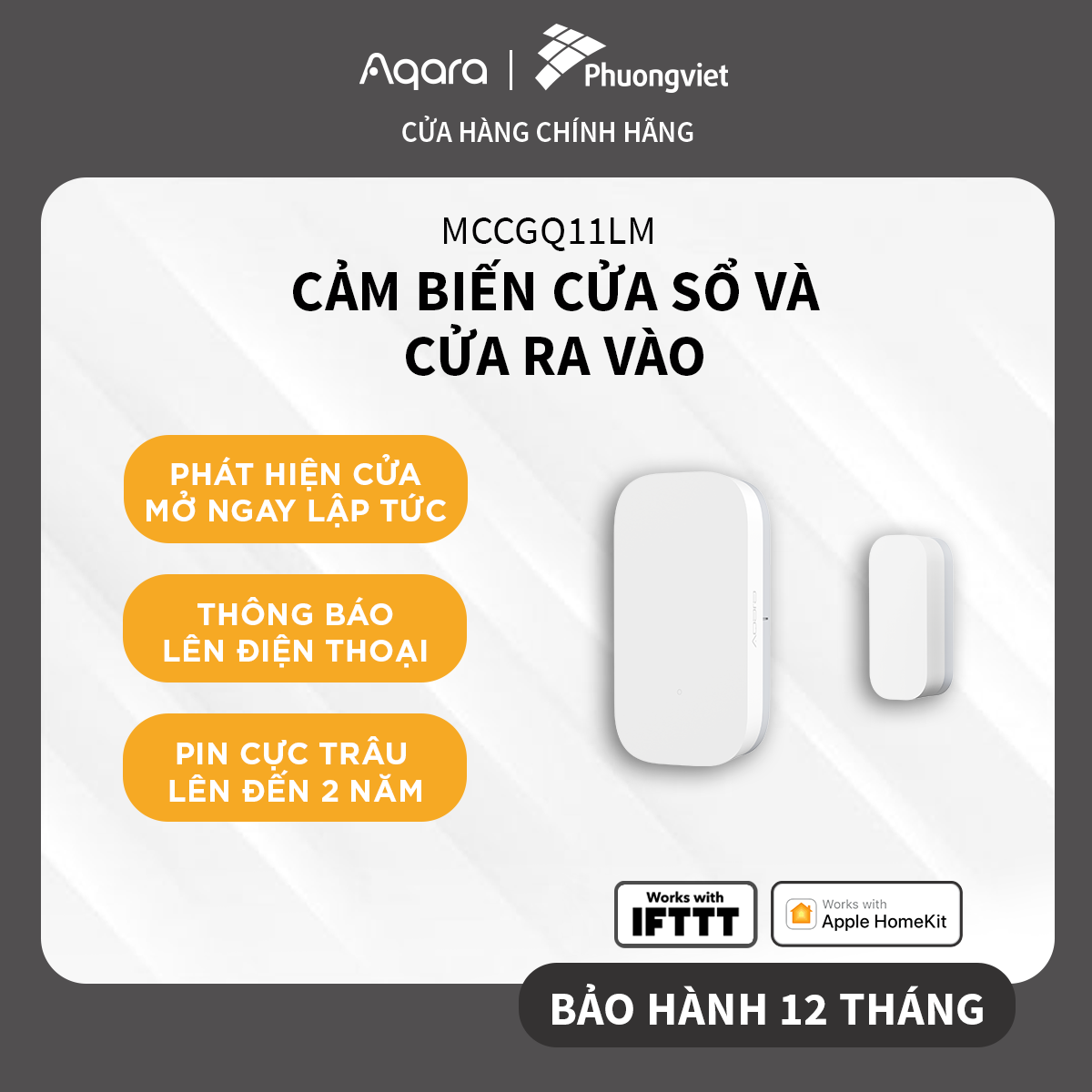 Cảm biến cửa Aqara zigbee MCCGQ11LM - Phát hiện trạng thái đóng / mở, Tương thích HomeKit - Cần trang bị Hub