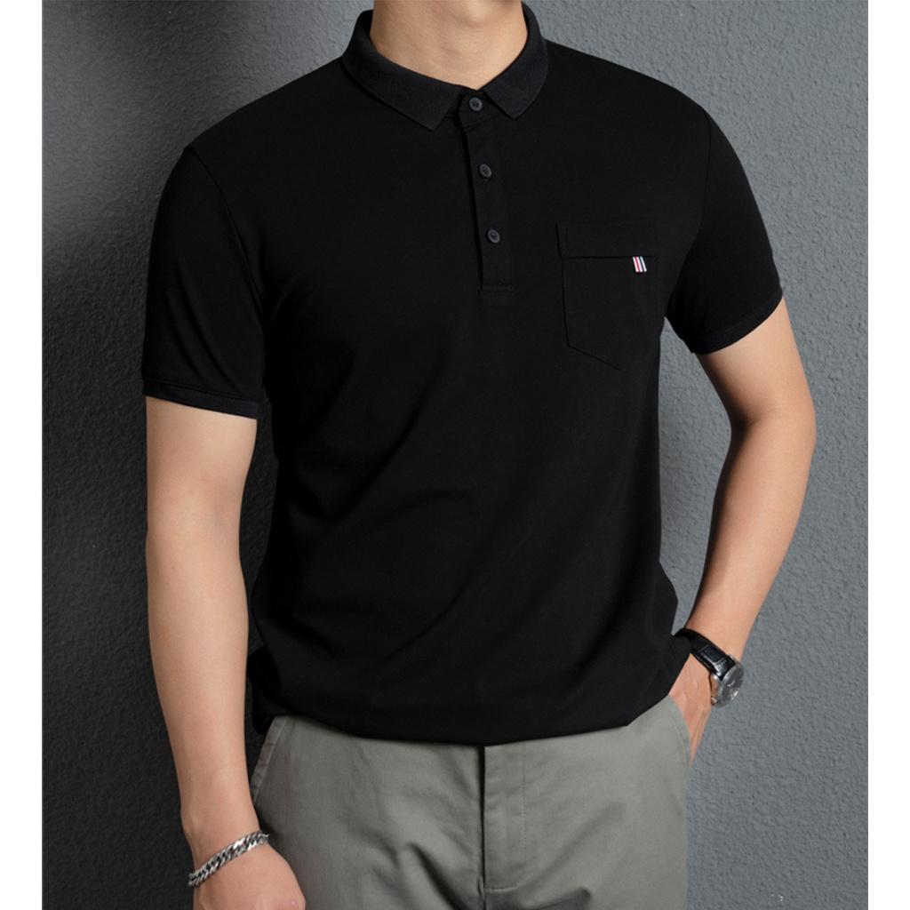 Áo thun Đen POLO nam ngắn tay cổ bẻ có túi , ÁO BIG SIZE -TSSTORE95