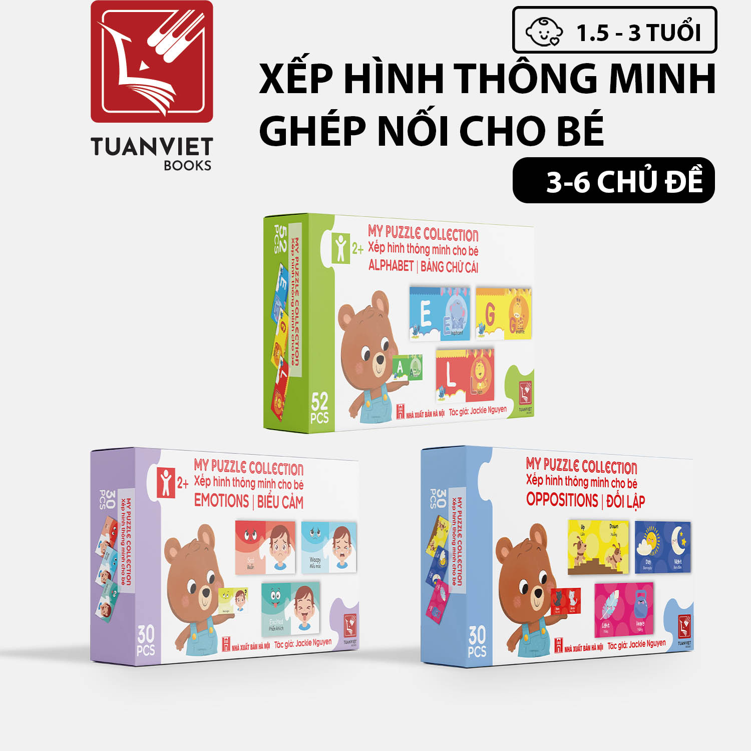 Bộ Xếp hình Ghép Nối Thông Minh Cho Bé từ 1,5 tuổi - 3 hộp chủ đề