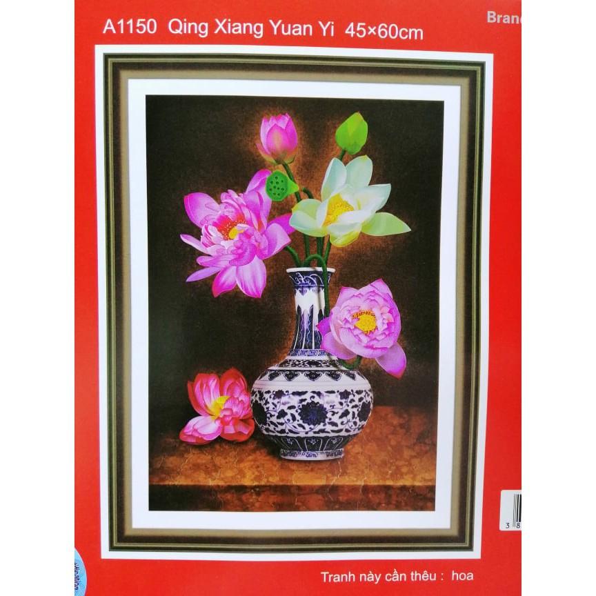Tranh thêu bình hoa sen A1150 - kích thước: 45 * 60cm.
