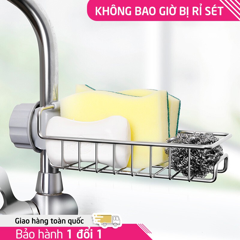 Kệ , Khay INOX Gắn Vòi Nước Để Giẻ Rửa Chén Bát Không Gỉ- Chính Hãng ( KT 11 x 17.5 cm )