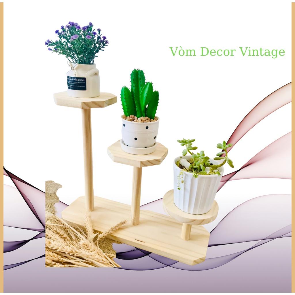 Kệ gỗ 3 tầng decor cây cảnh, chậu hoa bàn học bàn làm việc KG005