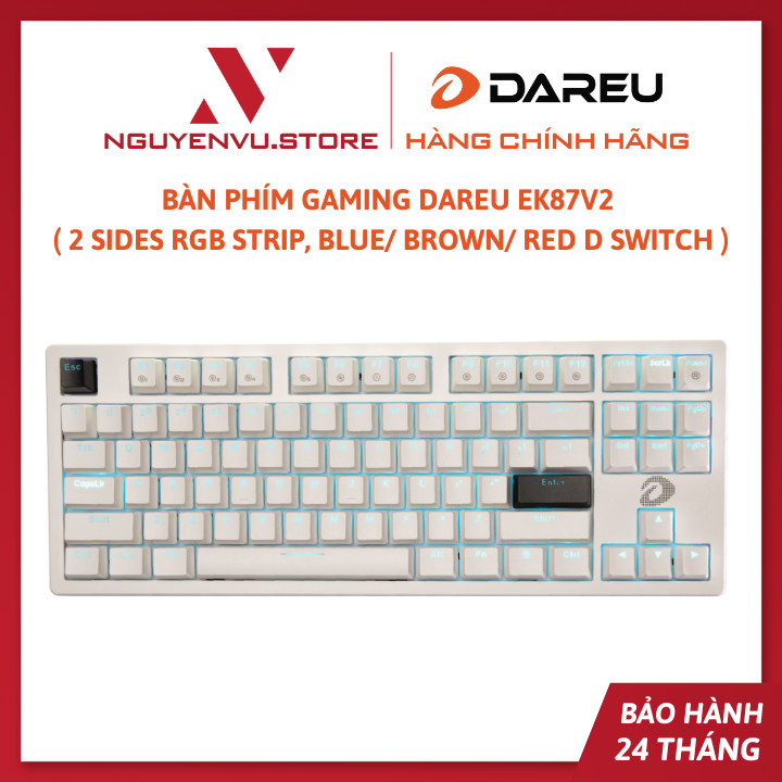 Bàn phím cơ Gaming DAREU EK87 v2 (2 sides RGB strip, Black: Rainbow light , White: Single blue Backlight) - Hàng Chính Hãng