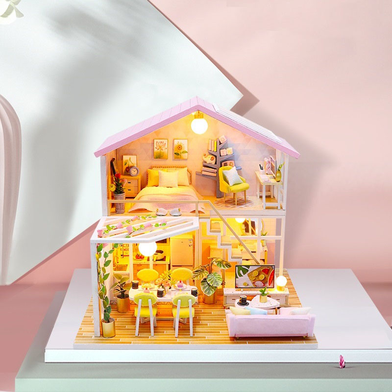 Mô hình nhà DIY Doll House Sweet Time Kèm Mica Chống bụi