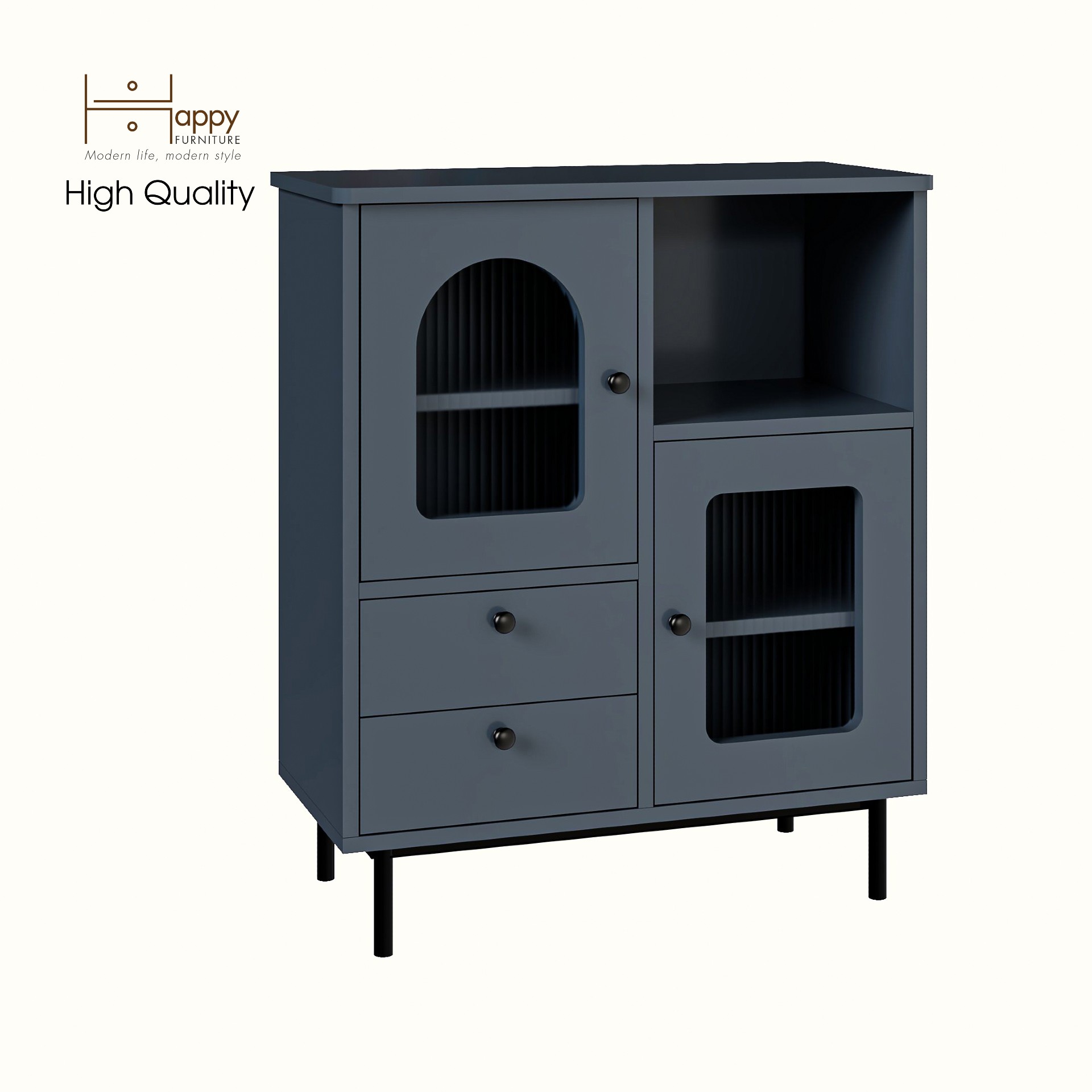 [Happy Home Furniture] SISEEL, Tủ lưu trữ cửa kính 2 cửa mở - Chân sắt, 70cm x 32cm x 82cm ( DxRxC), TLT_010