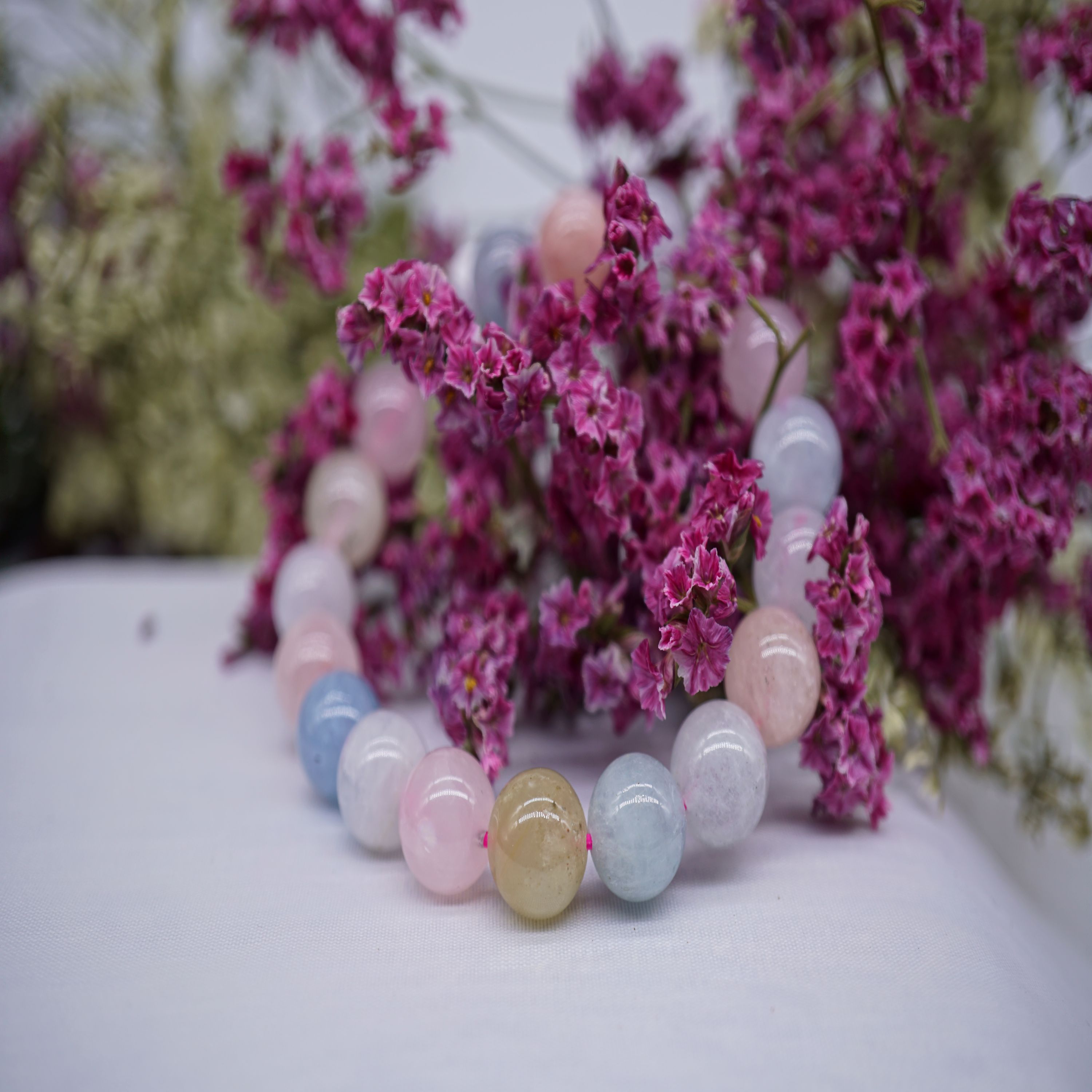 Vòng tay đá Beryl hạt Tròn cho mệnh Hỏa, Thổ, Vòng tay phong thủy đá tự nhiên 100%