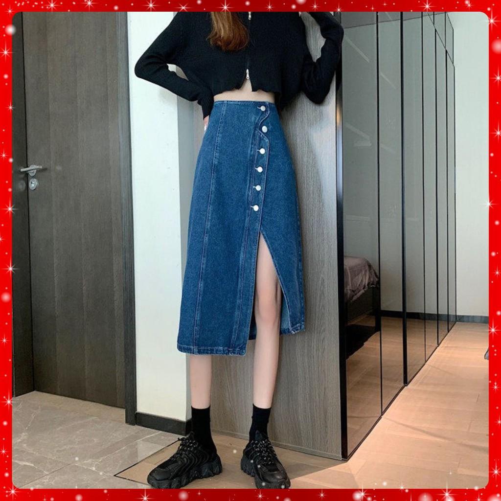 Chân Váy Cạp Cao Dài Qua Gối Xẻ Nổi Bật Phong Cách Ulzzang A11