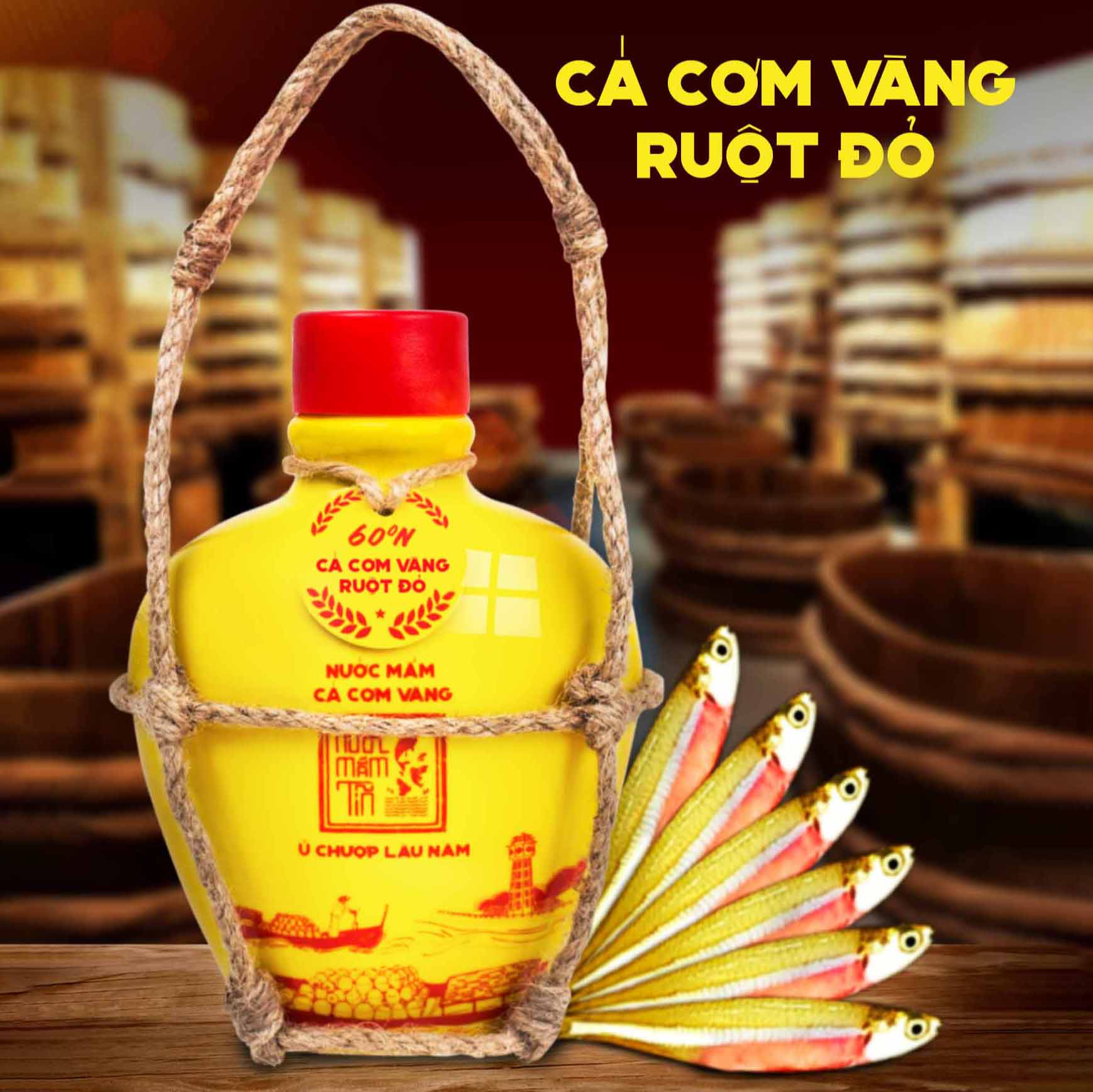 Đặc Sản Phan Thiết - [Combo 02 Bình Gốm 60 Đạm] Nước Mắm Tĩn Cá Cơm Vàng Ruột Đỏ Độ Đạm 60N 250Ml Rin Nguyên Chất Không Chất Bảo Quản