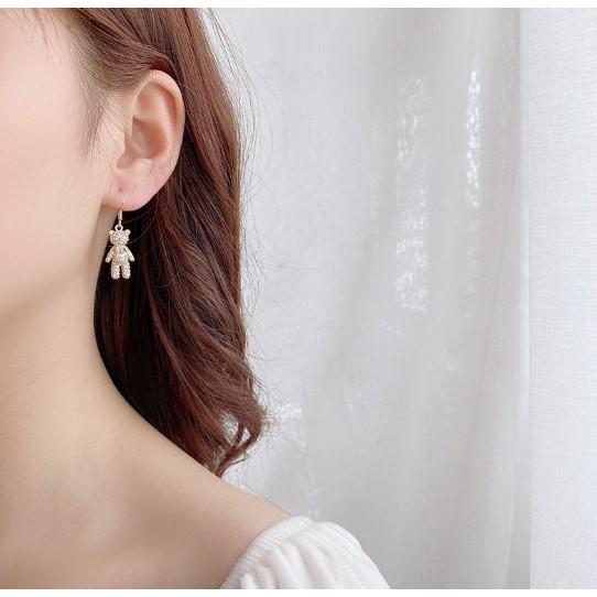 Hoa Tai Nữ Hình Gấu Kute Đính Đá Cao Cấp, Quà Tặng Bạn Gái, BT09
