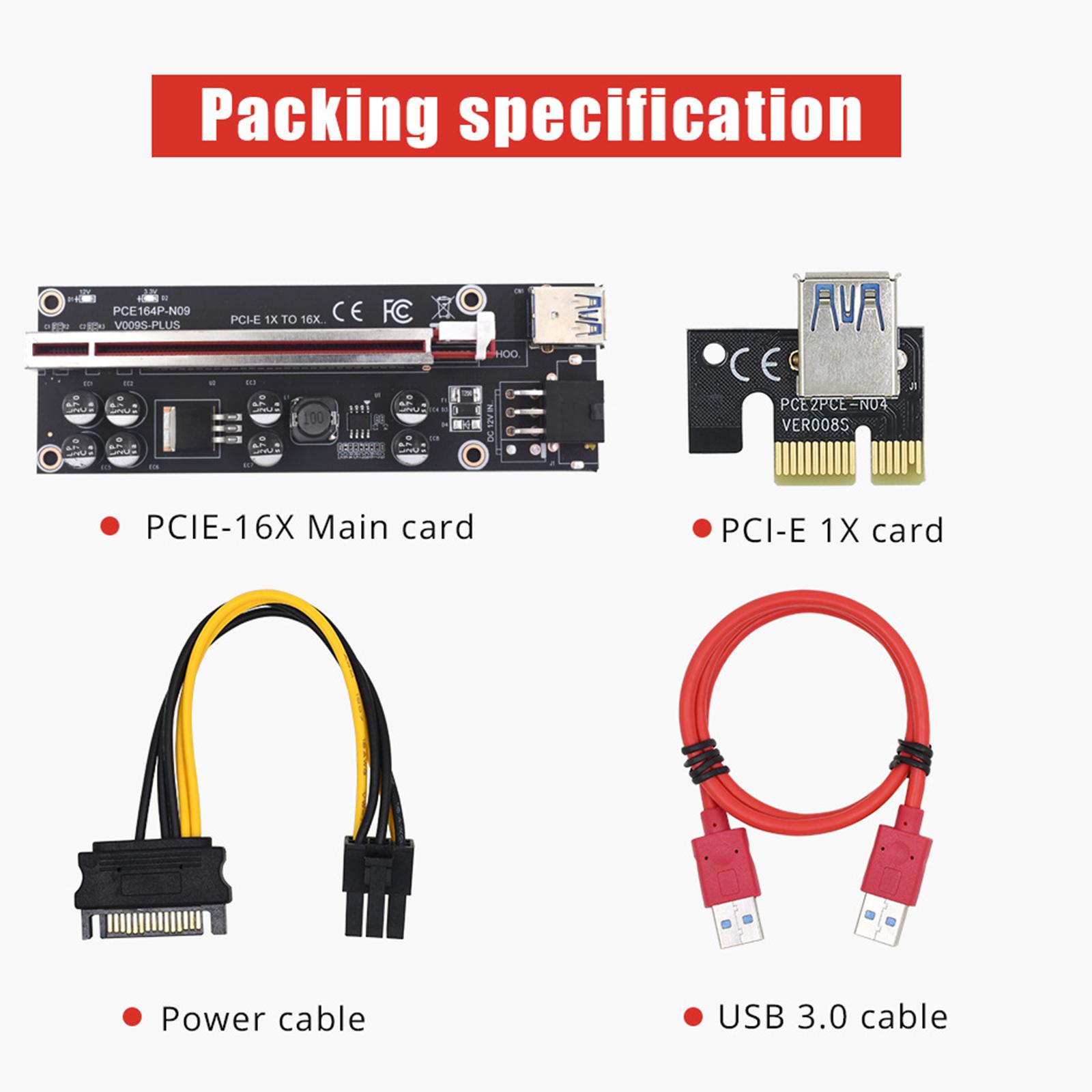 PCI-E Riser Express Cable 1X to 16X Graphics Extension for Mining Powered Riser Adapter Card,