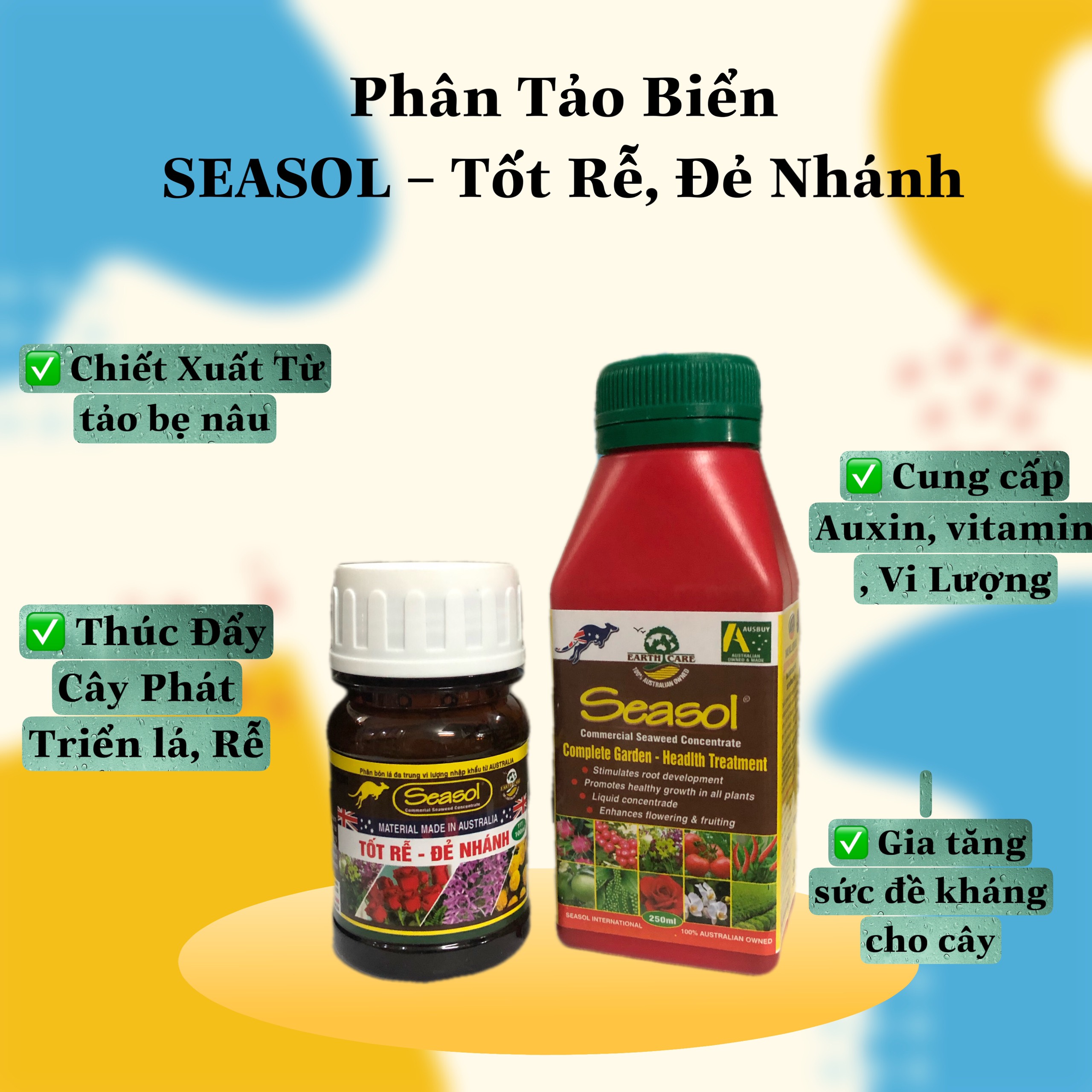 Phân Bón Lá Tảo Biển Seasol Nhập Khẩu Úc - Chai 100ml - Tốt Rễ, Đẻ Nhánh, Kích và Phục Hồi Rễ