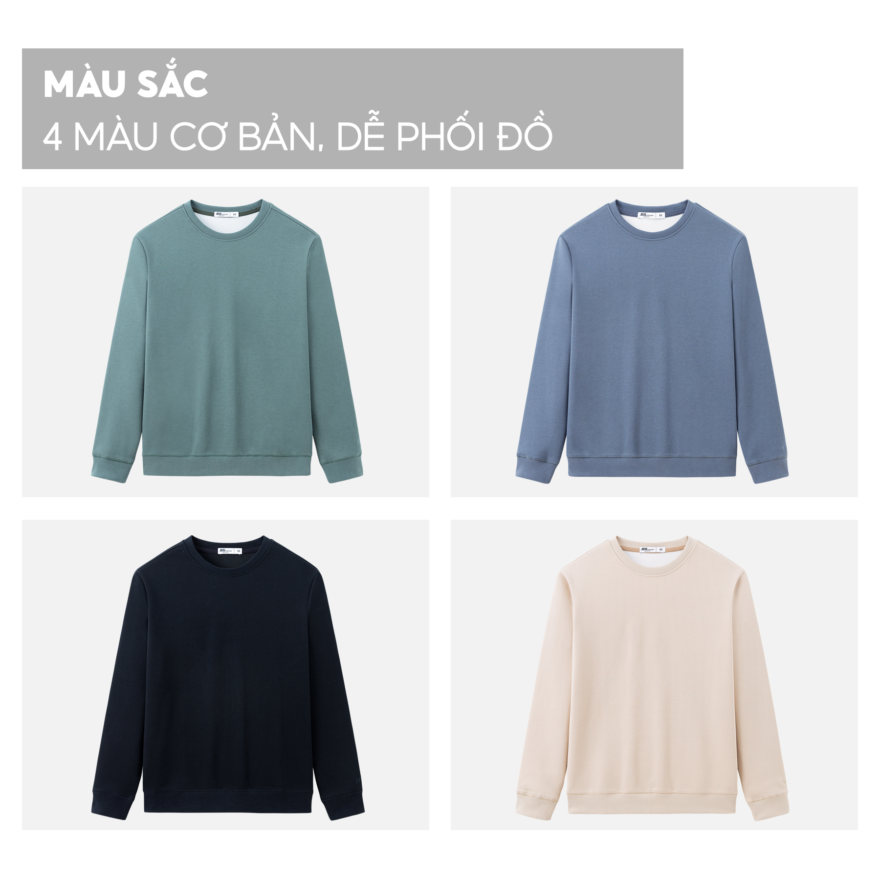 Áo Nỉ Nam Dài Tay 5S FASHION Cổ Tròn, Vải Cotton USA, Mềm Mại, Dày Dặn, Giữ Ấm Tốt, Thiết Kế Trơn Basic, Năng Động