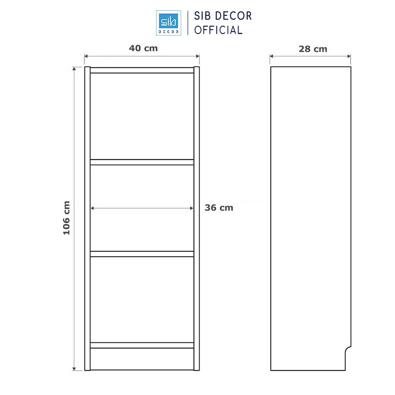 Kệ Sách 3 Tầng Có Hậu Billy By SIB Decor Dài 40cm