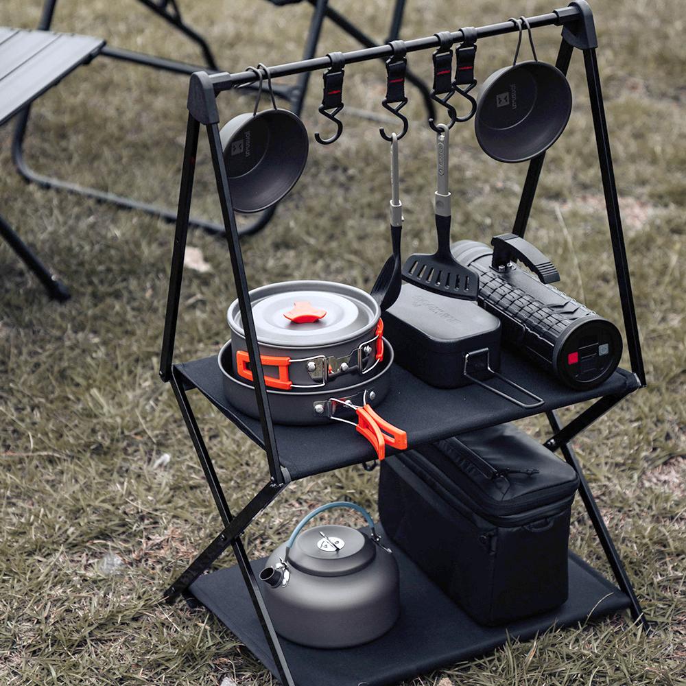 Outdoor Camping Cups Bowls Folding Drying Rack Hung Shelf With Hook Aluminum Alloy Bracket Picnic BBQ Tableware Cookware Storage Rack Campsite Tools Shelf