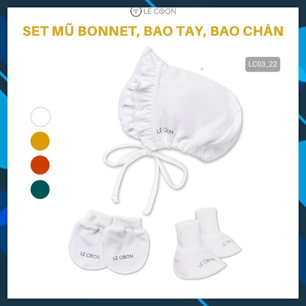 LE COON- Set phụ kiện gồm Mũ bèo ( Bonnet) bao tay bao chân le coon 100% cotton cho bé