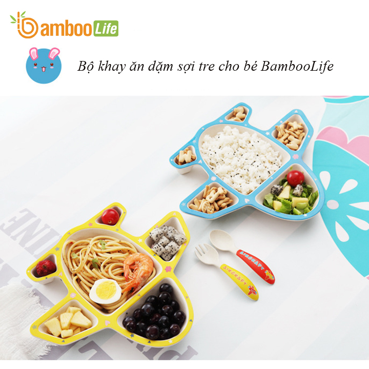 Bộ khay ăn dặm cho bé từ sợi tre thiên nhiên Bamboo Life BL021 hàng chính hãng Dụng cụ ăn dặm cho bé Bộ chén bát ăn dặm cho bé Đồ dùng ăn dặm cho bé