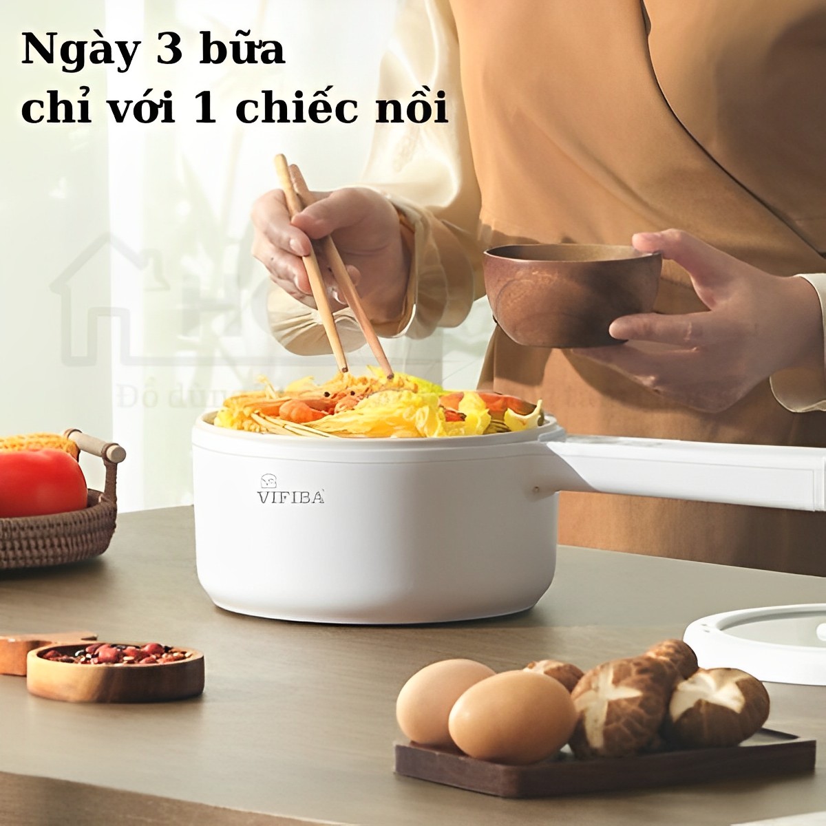 Nồi lẩu điện đa năng cao cấp 6IN1 chống dính kèm xửng hấp Homea2z, nồi hấp điện, chảo điện thông minh 2 tầng siêu tốc