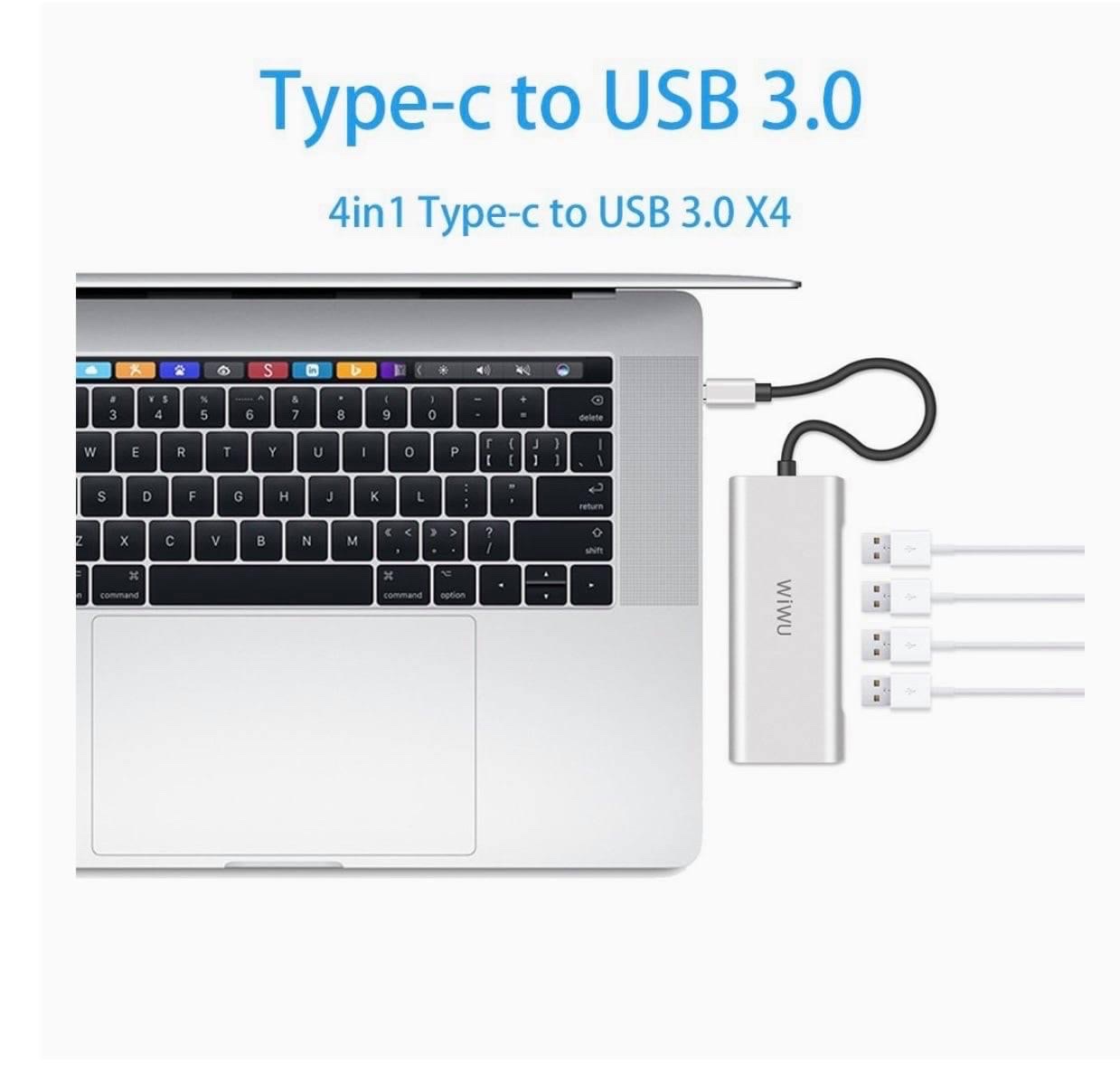 Hub WiWu Alpha 4 in 1 A440 Cổng phụ Biến Một USB-C Chuyển Vào Bốn Cổng USB 3.0, Thiết Kế Mỏng Nhẹ - Hàng Chính Hãng