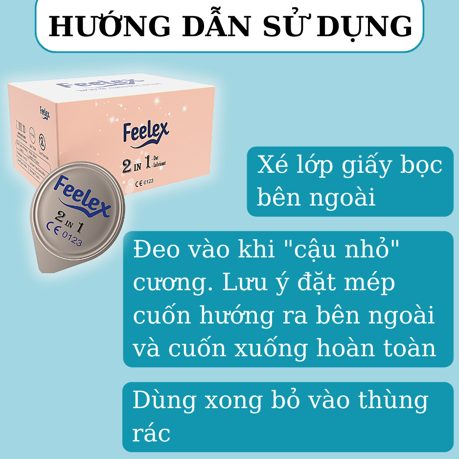 Bao cao su nam Feelex 2 in 1 gân gai hương dâu nhiều gel bôi trơn