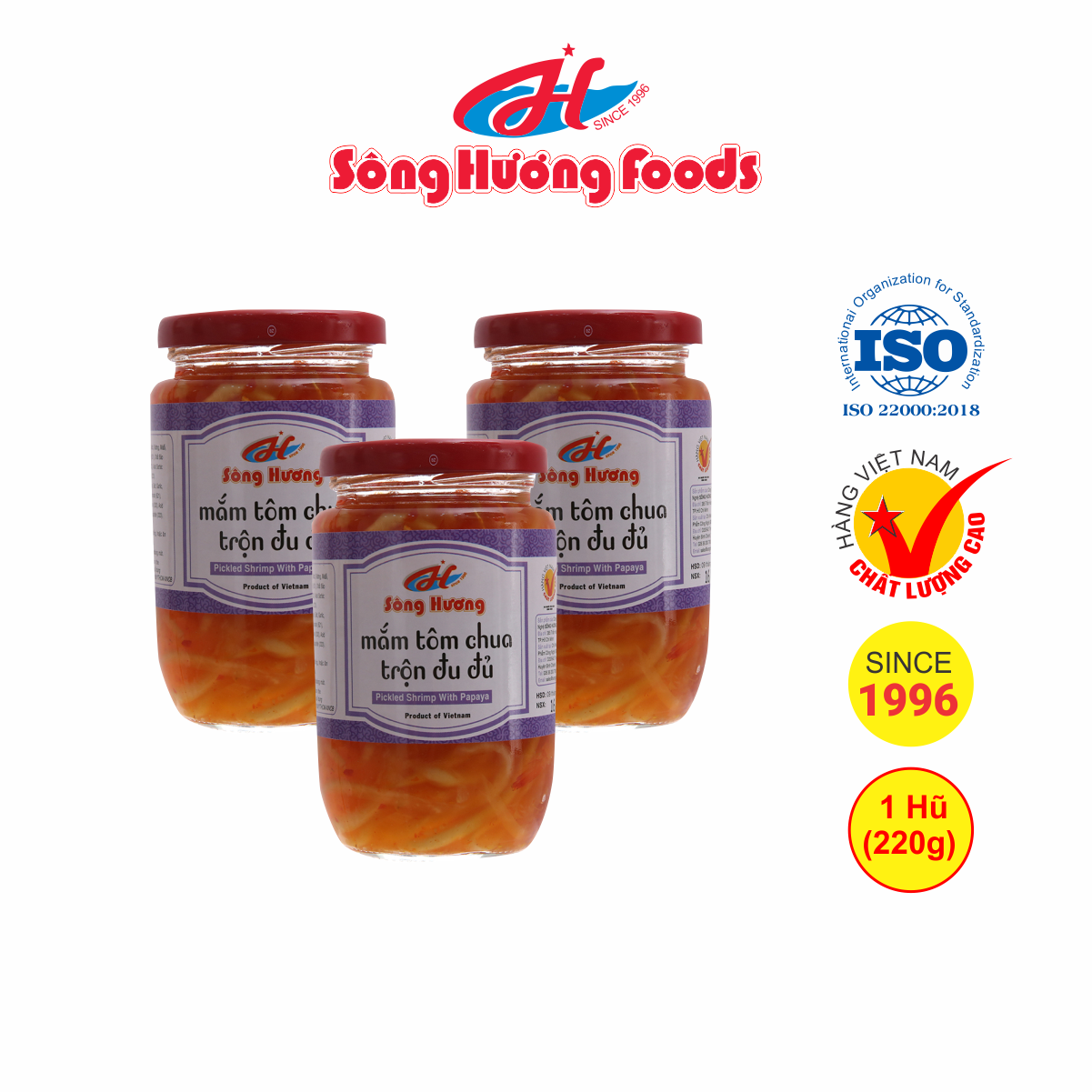 3 Hũ Mắm Tôm Chua Trộn Đu Đủ Sông Hương Foods Hũ 220g