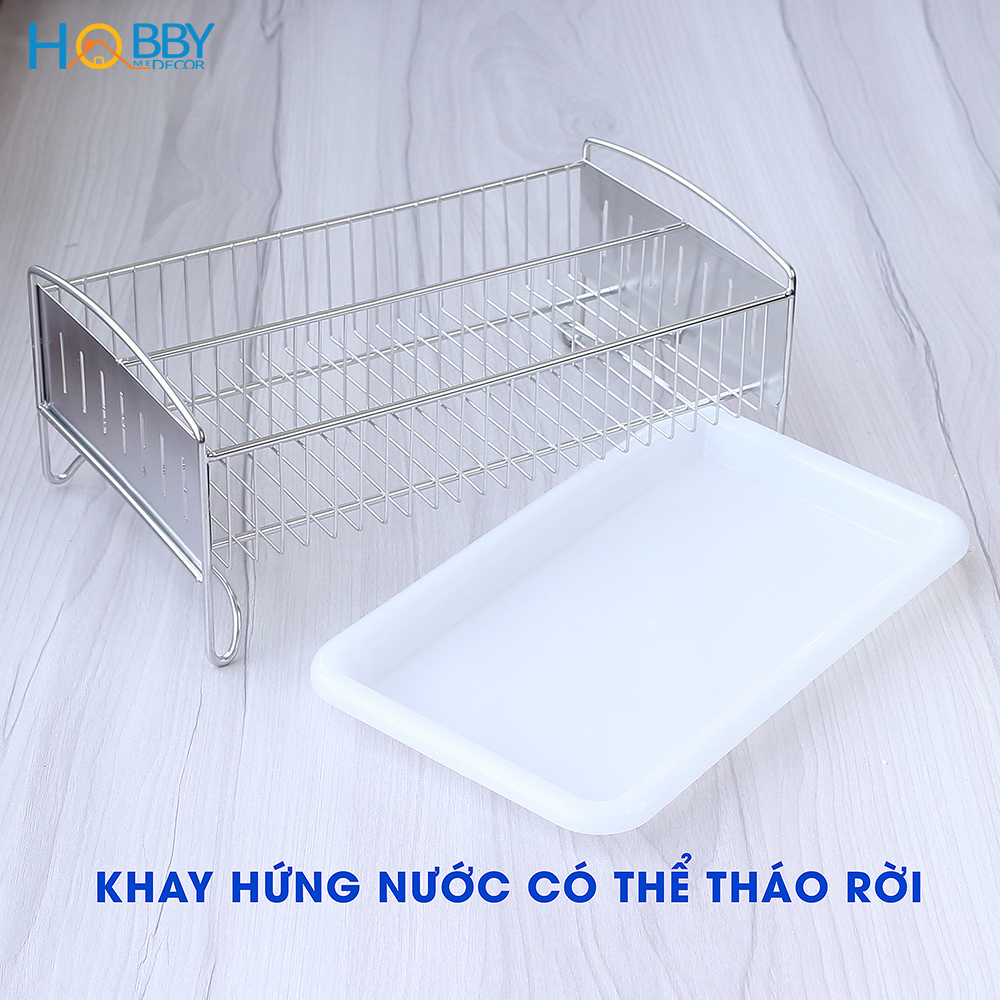 Khay đựng đũa muỗng 2 ngăn Inox 304 HOBBY KM2 kèm khay hứng nước nhỏ gọn - hàng cao cấp