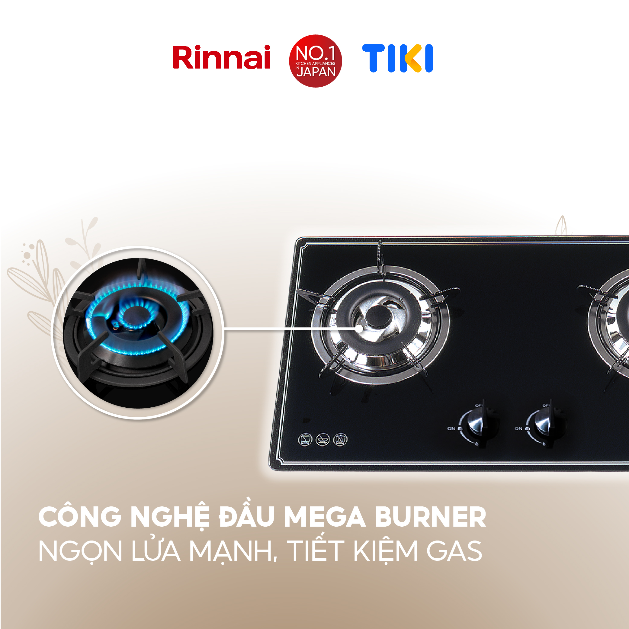 Bếp gas âm Rinnai RVB-2BG(B)N mặt bếp kính và kiềng bếp men - Hàng chính hãng.