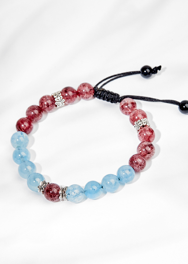 Vòng tay aquamarine mix thạch anh dâu dây rút Ngọc Quý Gemstones