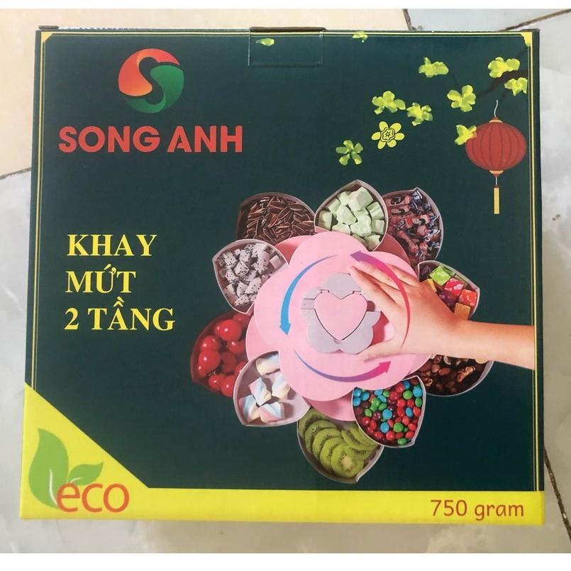 Khay Mứt 2 Tầng, Hộp Đựng Mứt 10 Cánh Song Anh Xoay 360 Độ Full Hộp Sang Trọng