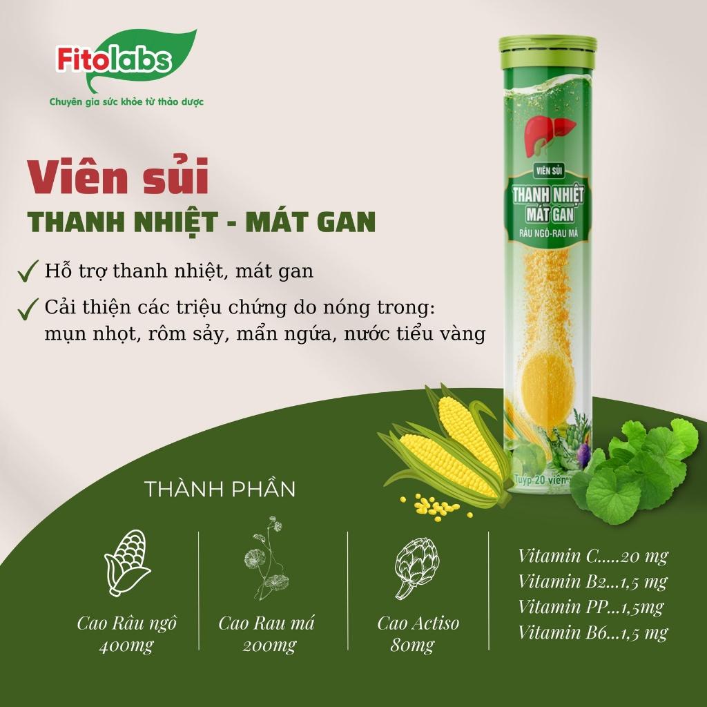 Viên Sủi Thanh Nhiệt Mát Gan Râu Ngô Rau Má FitoLabs Giảm Nóng Trong, Tăng Cường Chức Năng Gan - Tuýp 20 Viên