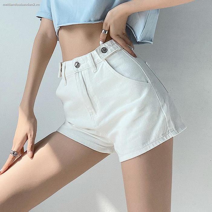 Quần đùi nữ, quần short jean lưng cao trơn lai cuốn (JĐ)